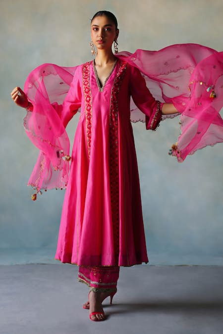 Rajiramniq Placement Dori Embroidered Anarkali Palazzo Set 