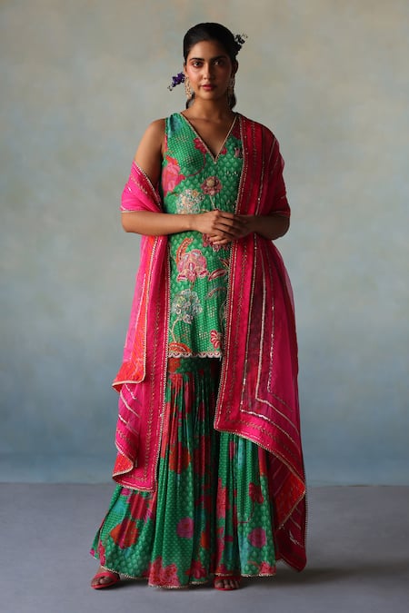 Rajiramniq Floral Blossom Print Kurta Gharara Set 