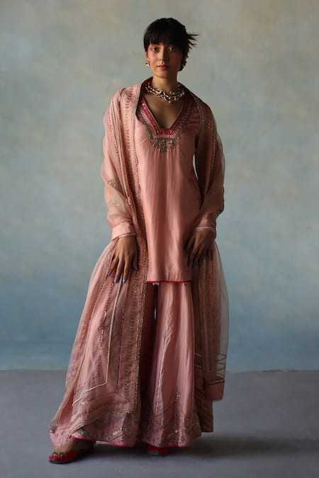 Rajiramniq Silk Short Kurta Sharara Set 