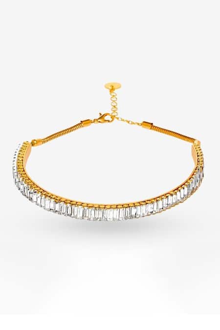 Shop PRERTO Gold Plated Talia Crystal Embellished Choker Necklace at Aza Fashions Shop_PRERTO_Gold Plated Talia Crystal Embellished Choker Necklace _at_Aza_Fashions
