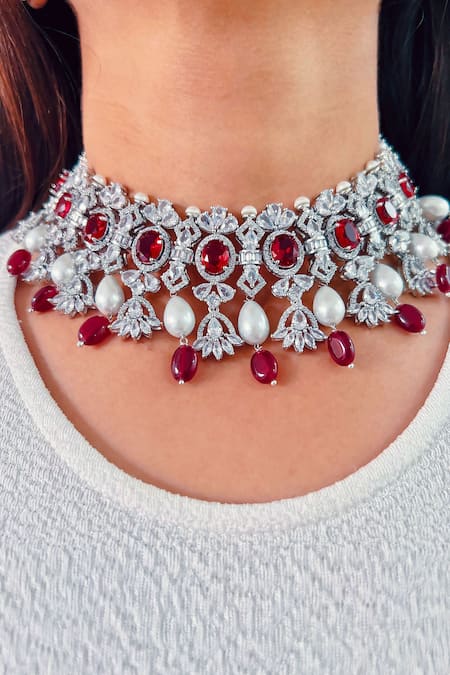 Gold Plated Moissanite Polki & Ruby Choker Necklace Set In Sterling Silver  Design by IVORINE at Pernia's Pop Up Shop 2024