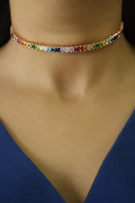 Prerto Vibgyor Cut Work Choker Necklace 