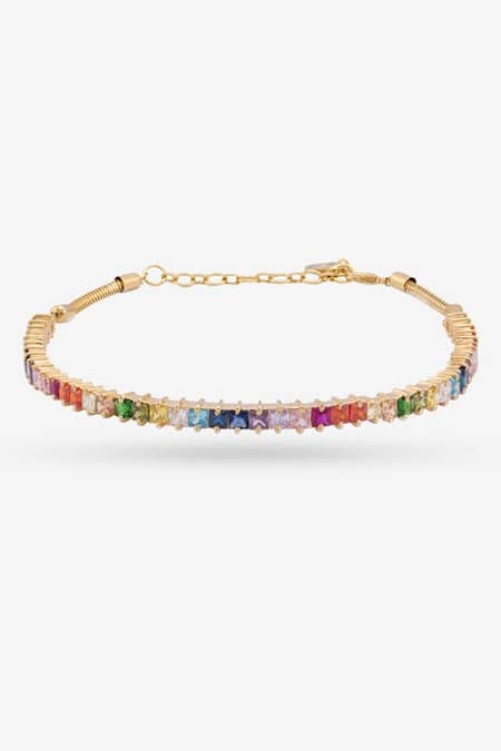Shop PRERTO Multi Color Vibgyor Cut Work Choker Necklace at Aza Fashions Shop_PRERTO_Multi Color Vibgyor Cut Work Choker Necklace_at_Aza_Fashions