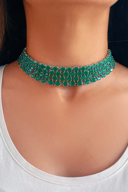 Prerto Green Embellished Kate Emerald Choker 