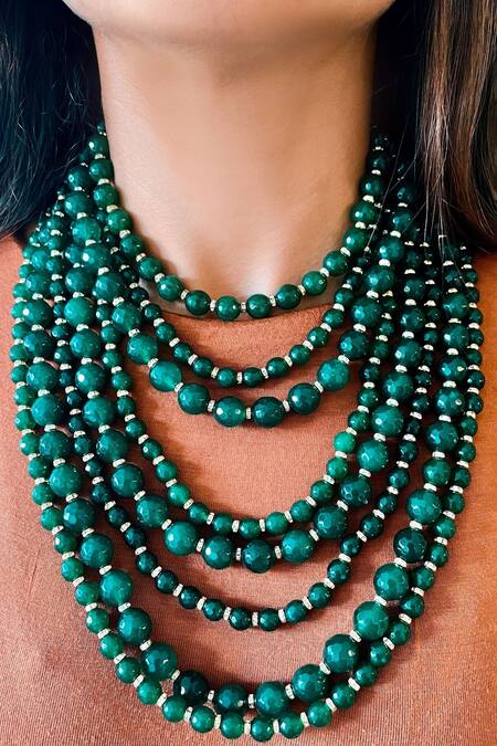 PRERTO_Green Kelly Embellished Choker_Online_at_Aza_Fashions