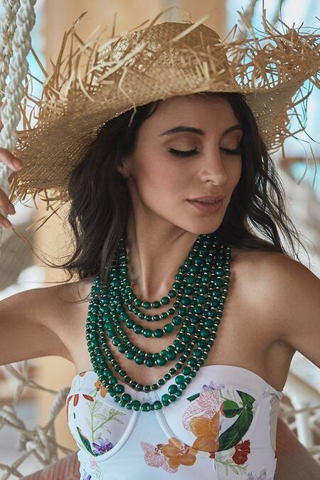 Buy_PRERTO_Green Kelly Embellished Choker_Online_at_Aza_Fashions