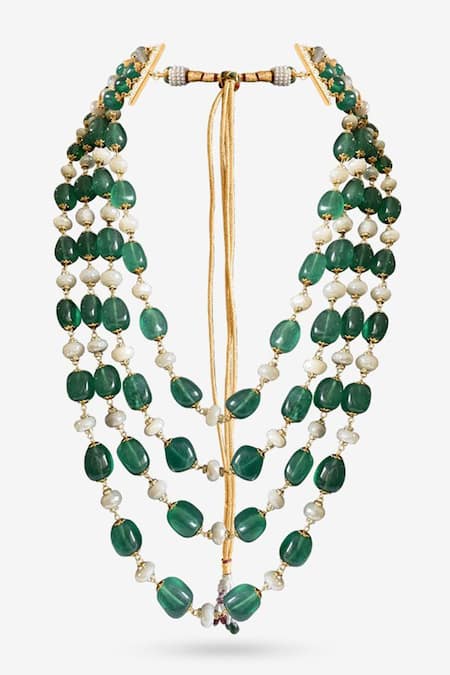 Shop PRERTO Green Mahira Embellished Necklace at Aza Fashions Shop_PRERTO_Green Mahira Embellished Necklace _at_Aza_Fashions