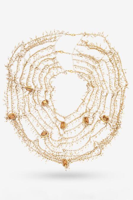 Shop PRERTO White Pearl Embellished Cape at Aza Fashions Shop_PRERTO_White Pearl Embellished Cape_at_Aza_Fashions