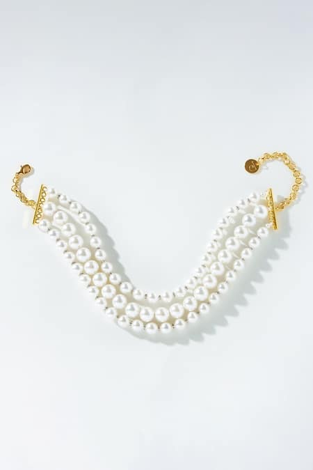 Shop PRERTO White Pearly Isis Embellished Choker Necklace at Aza Fashions Shop_PRERTO_White Pearly Isis Embellished Choker Necklace _at_Aza_Fashions