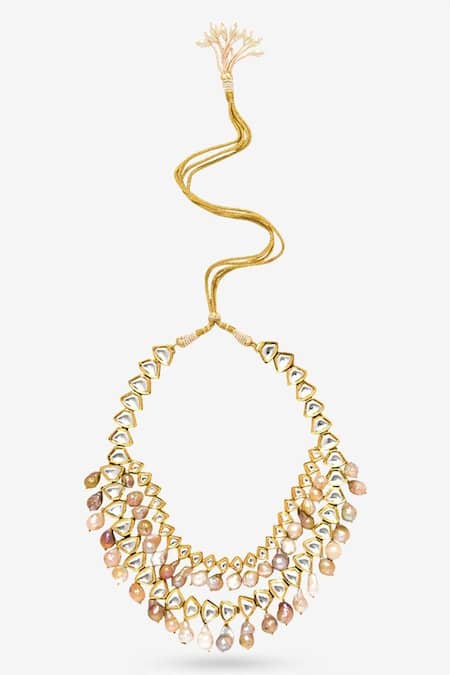 Shop PRERTO Gold Plated Adasha Bead Drop Layered Necklace at Aza Fashions Shop_PRERTO_Gold Plated Adasha Bead Drop Layered Necklace _at_Aza_Fashions