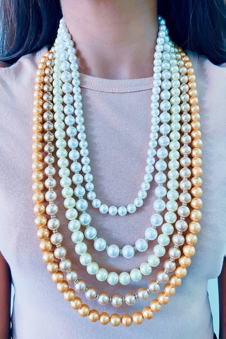 PRERTO Beige Cecilia Bead Layered Necklace