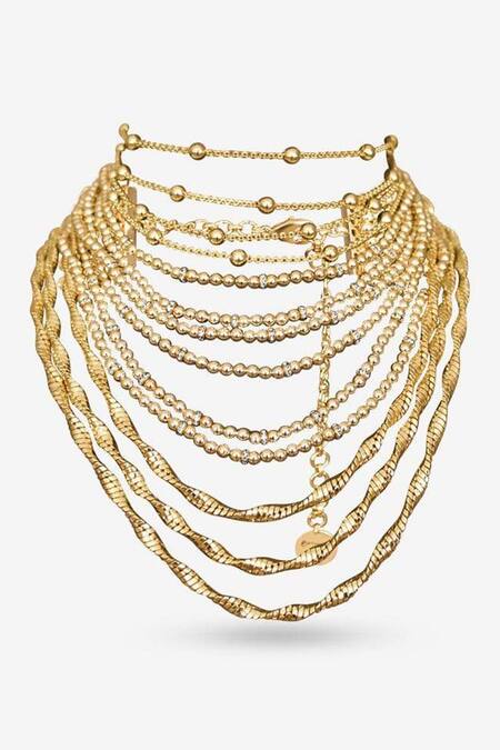 Shop PRERTO Gold Plated Cleopatra Layered Necklace at Aza Fashions Shop_PRERTO_Gold Plated Cleopatra Layered Necklace_at_Aza_Fashions