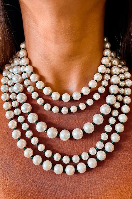 Buy PRERTO White Elara Bead Layered Necklace Online at Aza Fashions Buy_PRERTO_White Elara Bead Layered Necklace _Online_at_Aza_Fashions