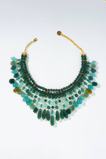 Buy_PRERTO_Green Fiona Bead Embellished Layered Necklace _Online_at_Aza_Fashions