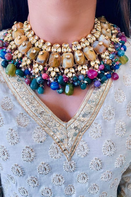 Buy Multi Color Stone Gaia Embellished Necklace by Prerto Online at Aza  Fashions.