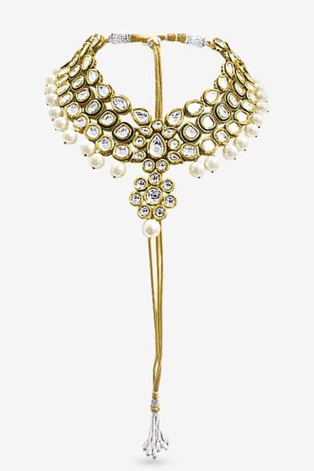 Shop PRERTO Gold Plated Sahar Stone Embellished Choker Necklace at Aza Fashions Shop_PRERTO_Gold Plated Sahar Stone Embellished Choker Necklace _at_Aza_Fashions