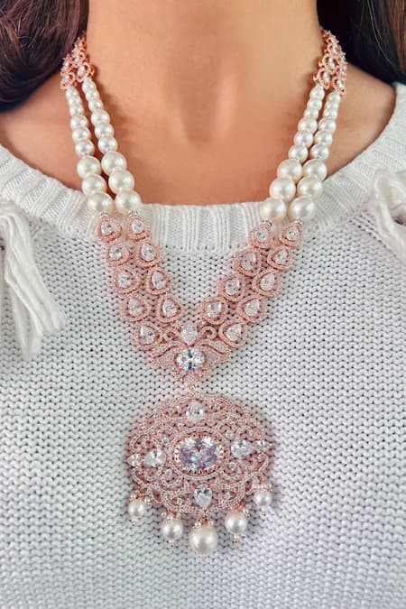 Buy Pink Crystal Necklace Set – Odette