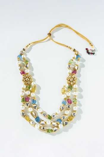 Shop PRERTO Multi Color Sidra Embellished Layered Necklace at Aza Fashions Shop_PRERTO_Multi Color Sidra Embellished Layered Necklace_at_Aza_Fashions