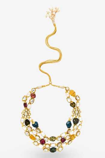 PRERTO Multi Color Sidra Embellished Layered Necklace Online at Aza Fashions PRERTO_Multi Color Sidra Embellished Layered Necklace_Online_at_Aza_Fashions