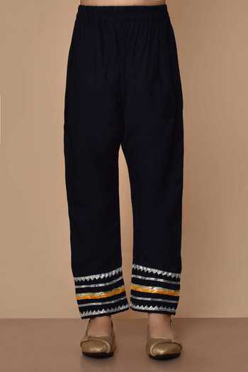 Petite Pomme_Blue Cotton, Georgette Gota Patti, Embroidery Kurta Pyjama Set _Online_at_Aza_Fashions