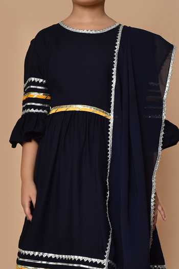 Buy_Petite Pomme_Blue Cotton, Georgette Gota Patti, Embroidery Kurta Pyjama Set _Online_at_Aza_Fashions