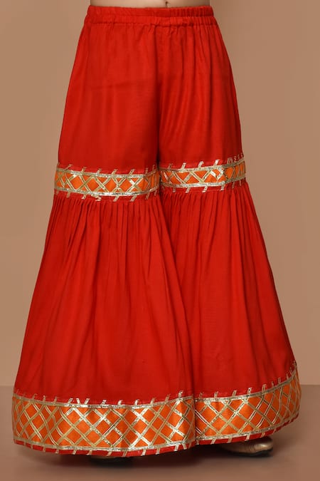 Buy_Petite Pomme_Red Cotton, Georgette Gota Patti, Embroidery Kurta Sharara Set _Online_at_Aza_Fashions