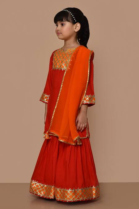 Buy_Petite Pomme_Red Cotton, Georgette Gota Patti, Embroidery Kurta Sharara Set 