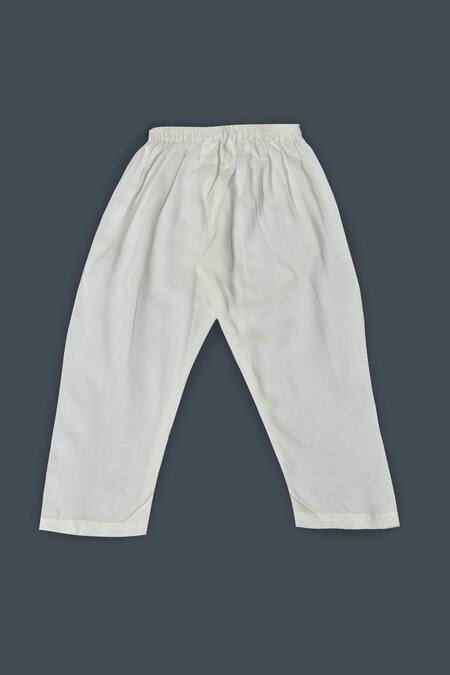 Petite Pomme_White Cotton Embroidery Kurta And Pyjama Set _Online_at_Aza_Fashions