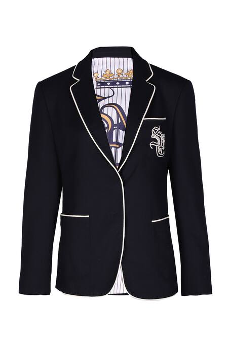 S&N By Shantnu Nikhil_Blue Polyester, Viscose, Lycra Embroidery Collared Notched Lapel Jacket_Online_at_Aza_Fashions
