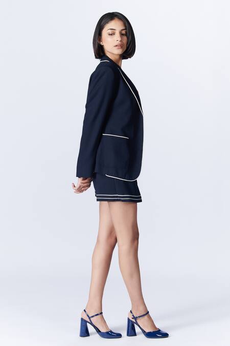 Shop_S&N By Shantnu Nikhil_Blue Polyester, Viscose, Lycra Embroidery Collared Notched Lapel Jacket_Online_at_Aza_Fashions