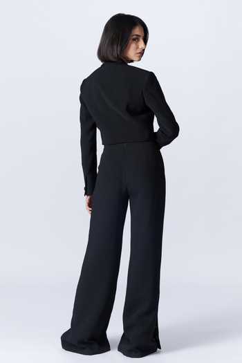 Shop S&N By Shantnu Nikhil Black Crepe Embroidery Collared Placement Patch Crop Jacket at Aza Fashions Shop_S&N By Shantnu Nikhil_Black Crepe Embroidery Collared Placement Patch Crop Jacket_at_Aza_Fashions