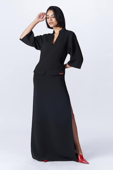 S&N by Shantnu Nikhil Mandarin Collar High Slit Dress 