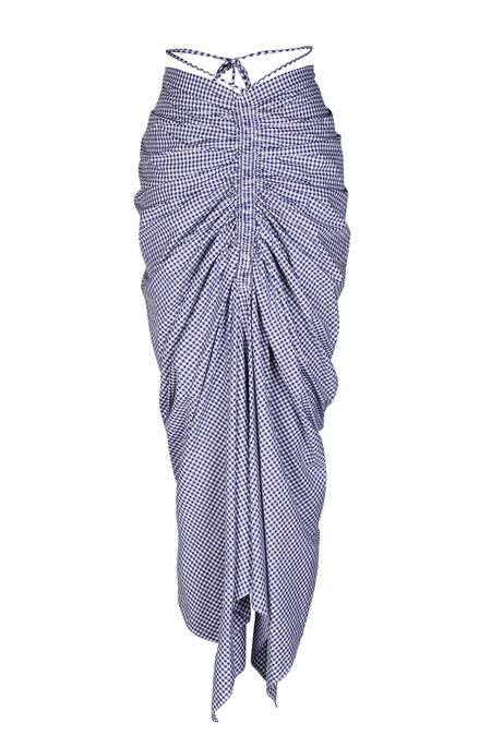 S&N By Shantnu Nikhil_Blue Cotton Gingham Pattern Draped Skirt_Online_at_Aza_Fashions