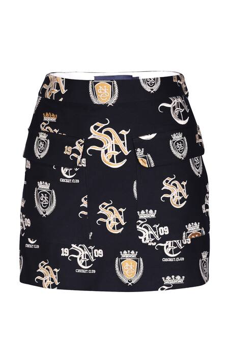 S&N By Shantnu Nikhil_Blue Polyester, Lycra, Viscose Embroidery Thread Embellished Skirt_Online_at_Aza_Fashions