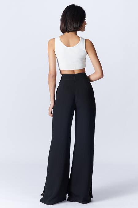 Shop S&N By Shantnu Nikhil Black Crepe Solid Flared Trouser at Aza Fashions Shop_S&N By Shantnu Nikhil_Black Crepe Solid Flared Trouser_at_Aza_Fashions