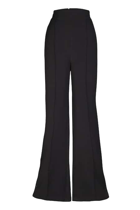 S&N By Shantnu Nikhil Black Crepe Solid Flared Trouser Online at Aza Fashions S&N By Shantnu Nikhil_Black Crepe Solid Flared Trouser_Online_at_Aza_Fashions