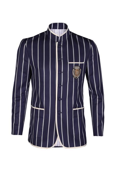 S&N By Shantnu Nikhil_Blue Embroidery Stripe Pattern Bandhgala_Online_at_Aza_Fashions