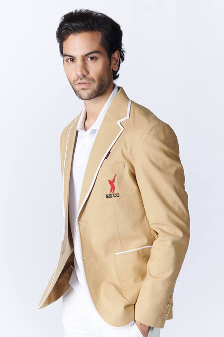 Buy S&N By Shantnu Nikhil Beige Poplin Embroidery Full Sleeve Jacket Online at Aza Fashions Buy_S&N By Shantnu Nikhil_Beige Poplin Embroidery Full Sleeve Jacket_Online_at_Aza_Fashions