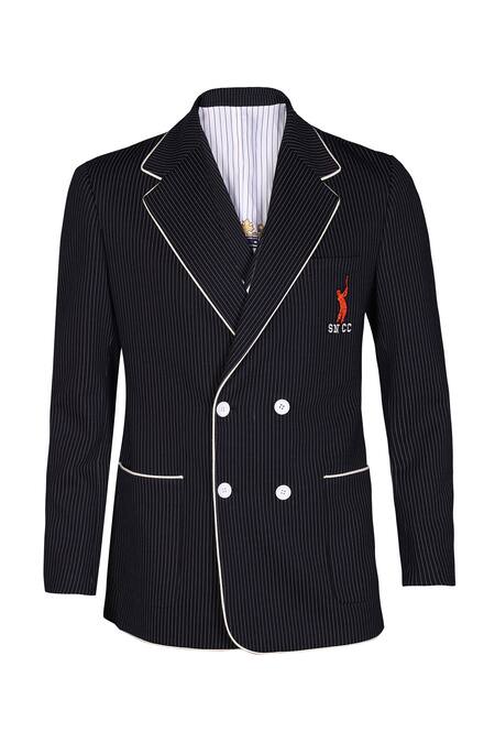 S&N By Shantnu Nikhil_Blue Embroidery Stripe Pattern Jacket_Online_at_Aza_Fashions