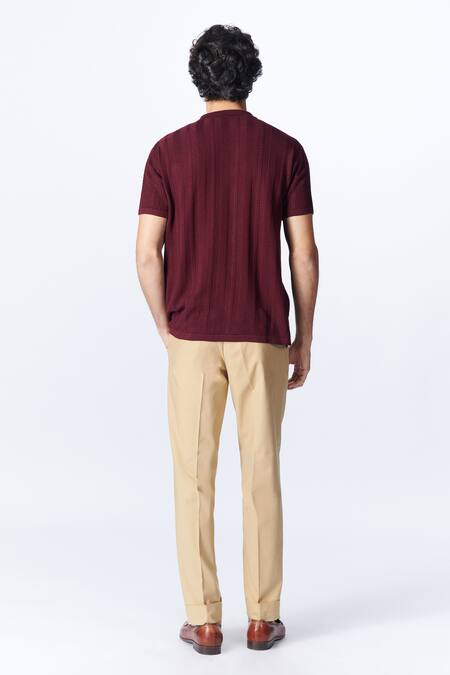 Shop S&N By Shantnu Nikhil Maroon Nylon Embroidery Placement Shirt at Aza Fashions Shop_S&N By Shantnu Nikhil_Maroon Nylon Embroidery Placement Shirt_at_Aza_Fashions