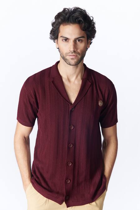 Buy S&N By Shantnu Nikhil Maroon Nylon Embroidery Placement Shirt Online at Aza Fashions Buy_S&N By Shantnu Nikhil_Maroon Nylon Embroidery Placement Shirt_Online_at_Aza_Fashions