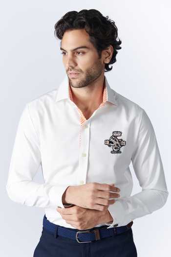 Buy_S&N By Shantnu Nikhil_Off White Embroidery Sncc Logo Placement Shirt_Online_at_Aza_Fashions
