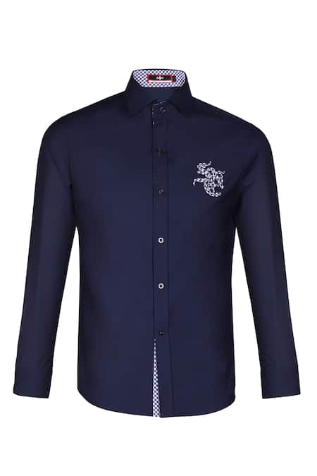S&N By Shantnu Nikhil_Blue Lycra, Viscose, Terrycloth Embroidery Sncc Logo Shirt_Online_at_Aza_Fashions
