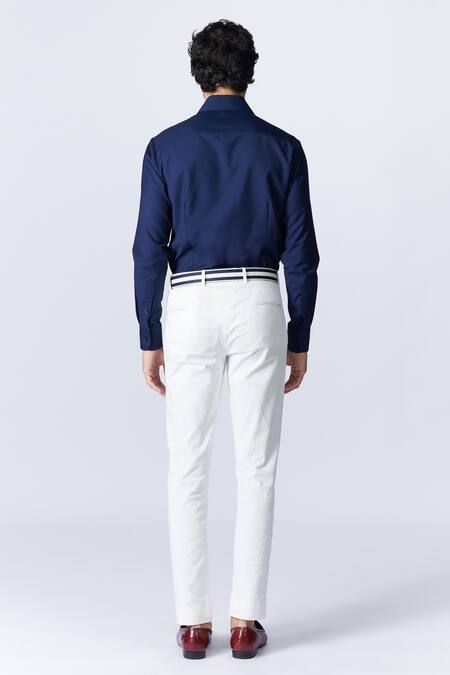 Shop S&N By Shantnu Nikhil Blue Viscose, Lycra Embroidery Colorblock Shirt at Aza Fashions Shop_S&N By Shantnu Nikhil_Blue Viscose, Lycra Embroidery Colorblock Shirt_at_Aza_Fashions