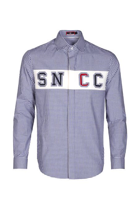 S&N By Shantnu Nikhil_Blue Cotton Embroidery Sncc Logo Pattern Shirt_Online_at_Aza_Fashions