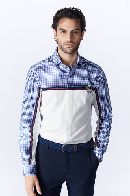 Shop_S&N By Shantnu Nikhil_Off White Cotton Embroidery Printed Shirt_Online_at_Aza_Fashions