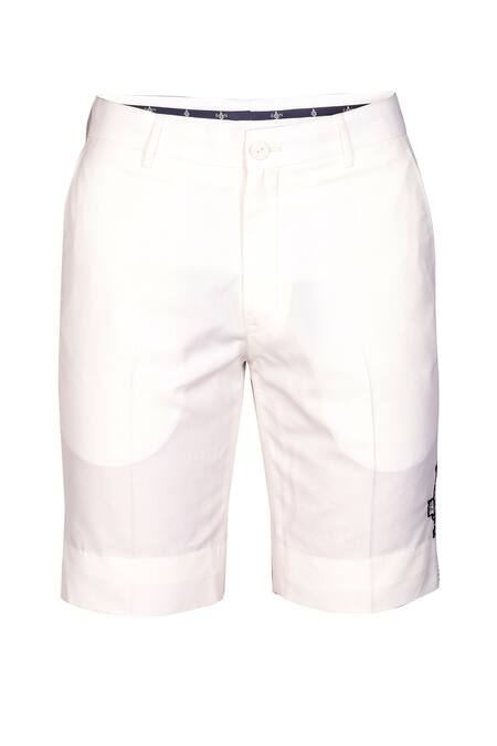 S&N By Shantnu Nikhil_Off White Suede Embroidery Solid Shorts_Online_at_Aza_Fashions
