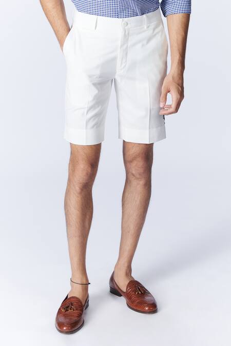 Buy_S&N By Shantnu Nikhil_Off White Suede Embroidery Solid Shorts_Online_at_Aza_Fashions