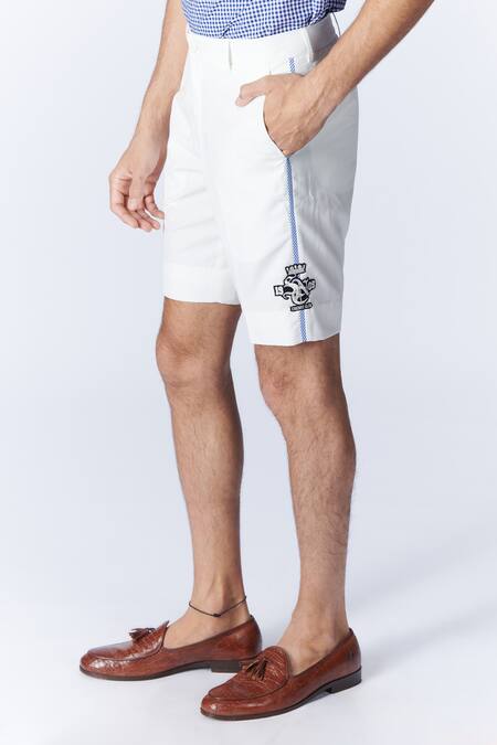 Shop_S&N By Shantnu Nikhil_Off White Suede Embroidery Solid Shorts_Online_at_Aza_Fashions