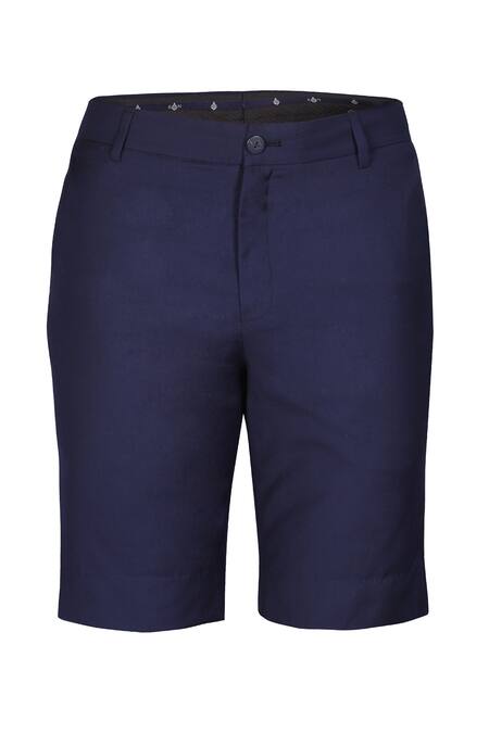 S&N By Shantnu Nikhil_Blue Suede Plain Shorts_Online_at_Aza_Fashions